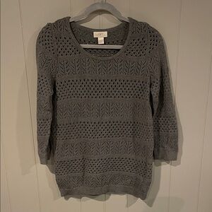 LOFT Charcoal Crochet Open Knit Women's Sweater Size Large